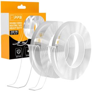 2 x 2 Rolls Double Sided Tape Heavy Duty - 240" x 1.0" & 0.5" - Removable Mounting Tape for Poster Picture Hanging Carpet Strip Rug Wall Outdoor - Clear & Strong Nano Tape Adhesive Multipurpose - 20 Feet