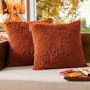 MIULEE Pack of 2 Fall Luxury Faux Fur Throw Pillow Cover Deluxe Decorative Plush Pillow Case Cushion Cover Shell for Sofa Bedroom Car 18 x 18 Inch Rust Orange
