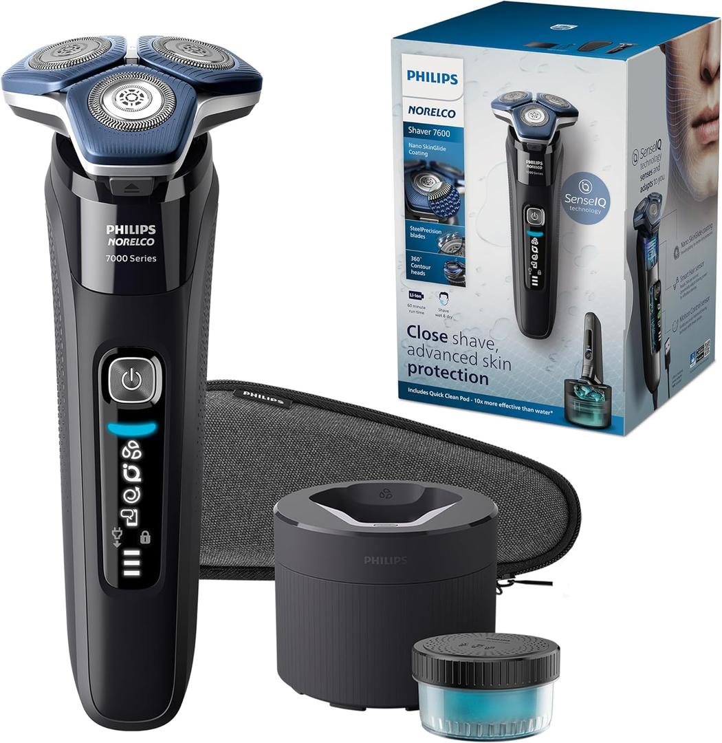 Philips Norelco Shaver 7600, Rechargeable Wet & Dry Electric Shaver with SenseIQ Technology, Quick Clean Pod, Travel Case & Pop-up Trimmer, S7886/84 (Black)