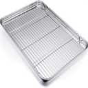 P&P CHEF 19.6 Inch Baking Sheet Pan with Rack Set, Stainless Steel Cookie Sheet Pan Tray with Cooling Rack for Oven Use, Cooking Roasting, Non Toxic & Dishwasher Safe, Heavy Duty