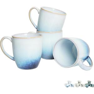 Ceramic Coffee Mug Set of 4, 12 Oz Tea Cups, Dishwasher and Microwave Safe, Reactive Glaze, Blue