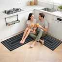 HEBE Washable Kitchen Rugs Sets of 3, Non Slip Absorbent Kitchen Rugs and Mats, Farmhouse Stain Resistant Faux Jute Kitchen Mat Carpet Runner for Kitchen Floor, Laundry Room, Hallway, Black/Grey