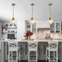 KCO Lighting Mid Century Modern Kitchen Island Pendant Lighting Gold 1-Light Amber Glass Globe Pendant Light Brushed Brass Large Living Room Pendant Light Fixture (2 Pack)