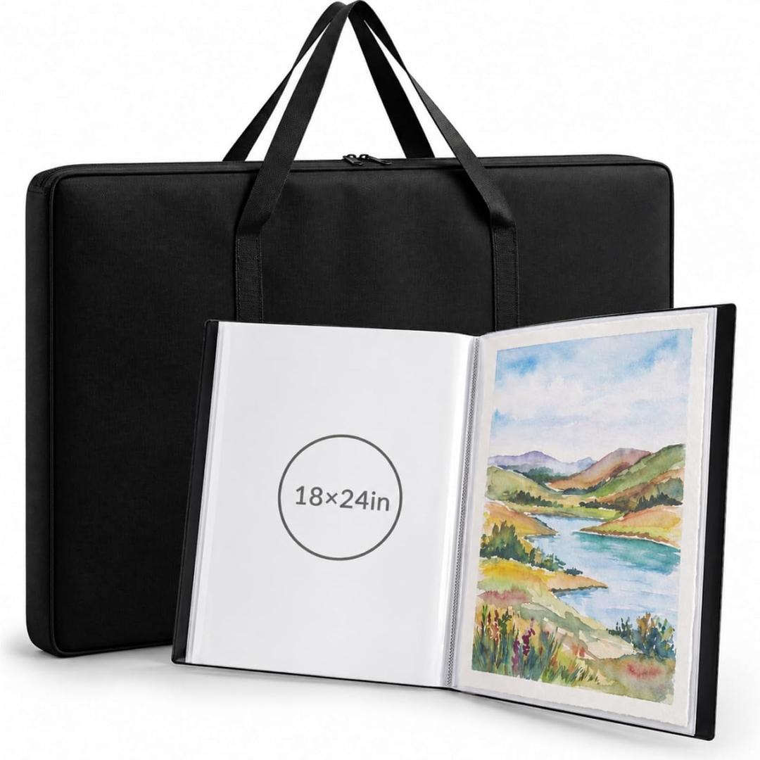 Lewtemi Art Portfolio Case Set, 18" x 24" Binder with 60 Pages Plastic Sleeves and 24" x 36" Waterproof Art Portfolio Tote Bag, Artwork Storage and Presentation for Students and Artists