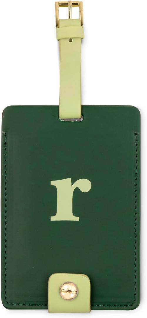 Kate Spade New York Leatherette Luggage Tag with Secure Strap, Colorful Suitcase Identifier for Travel, Monogram Bag Tag ID (R)