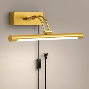 Plug in Picture Lights for Wall LED Art Light with On/Off Switch,14inch 4000K Adjustable Brass Gallery Painting Lights for Picture Display Dartboard Art Work (Gold)