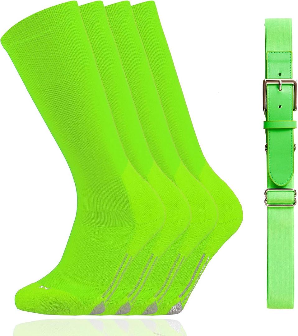 Youper Youth Baseball/Softball Belt & Socks Combo Set (2 Pairs of Socks & 1 Belt) (Large, Neon Green)