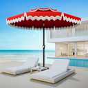 AreShark 9FT Patio Umbrella with Fringe, Wind-Resistant Fiberglass 8 Ribs Tassel Outdoor Umbrella with Crank and Push Button Tilt, Double Tier Vent Sun Shade for Pool, Deck, Backyard, Red