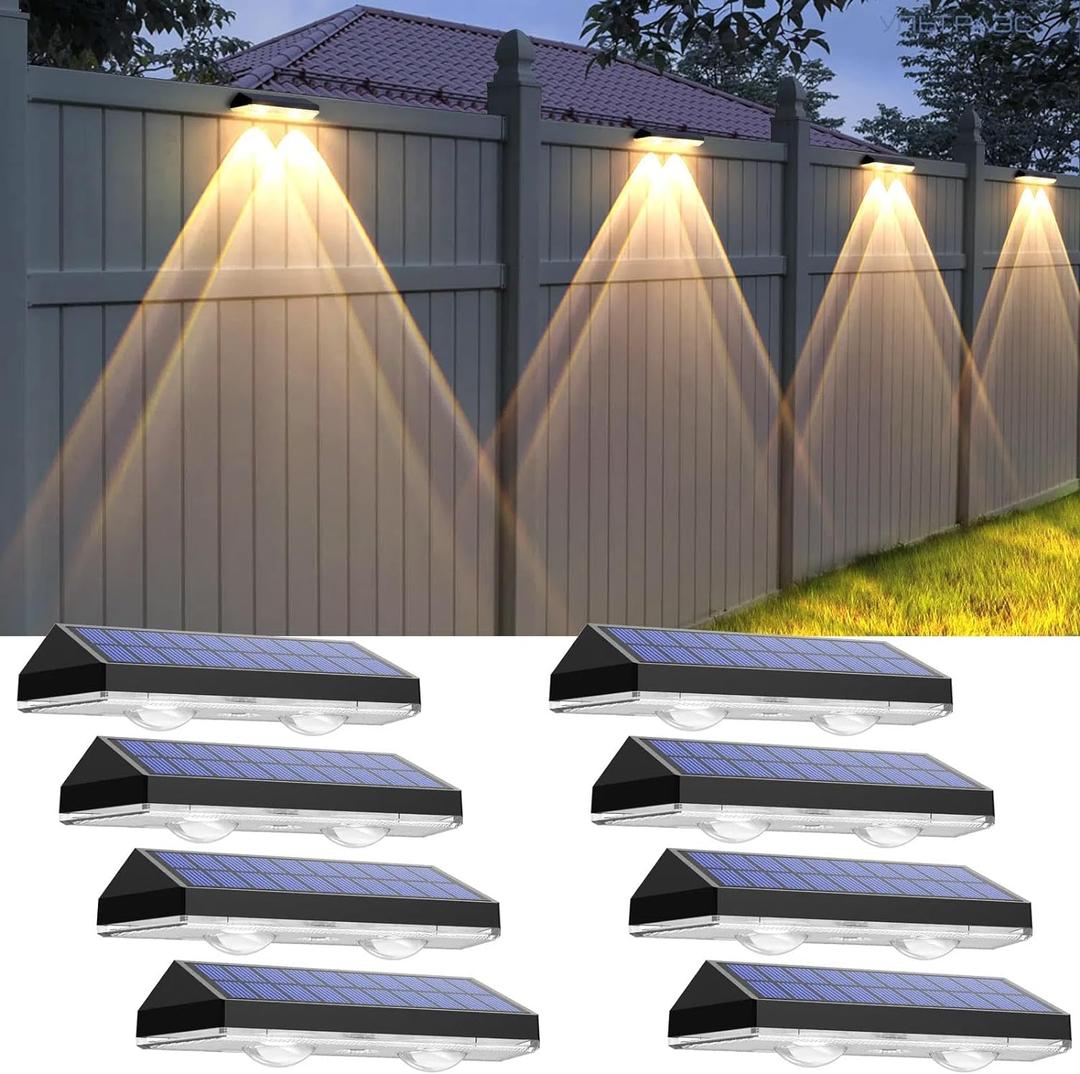 Solar Fence Lights Outdoor - 2700/4000/6000K 3 Mode, Waterproof LED, Fence Light Solar Powered for Outside, Backyard/Railing/Step/Patio/Wall and Home Improvement (8 Pack) Solar Fence Lights Outdoor - 2700/4000/6000K 3 Mode, Waterproof LED, Fence Light Solar Powered for Outside, Backyard/Railing/Step/Patio/Wall and Home Improvement (8 Pack)