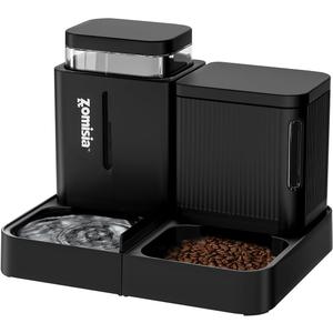 ZOMISIA Automatic Cat Feeder and Water Dispenser Set, 2 in 1 Gravity Cat Food Dispenser with 180 Degree Rotatable, Pet Self Feeding Large Capacity for Small Dogs Puppy Kitten, Black, 0.8 Gallon x 2