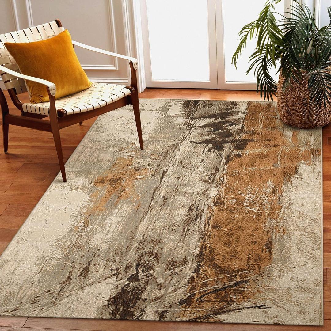 Liora Manne Marina Indoor/Outdoor Power Loomed Synthetic Blend Low Profile Area Rug - Contemporary Graphic Casual Southwestern Colorful (Moderne Bronze) (3'3" x 4'11")