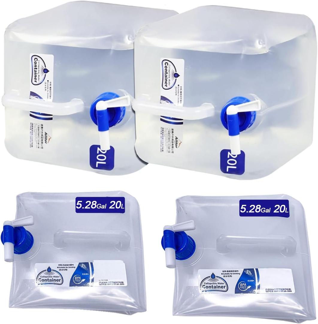 Camping Water Jug with Spigot (2.6 & 4 & 5.3 Gallon), BPA-Free Food-Grade LDPE Collapsible Water Container, Emergency Water Storage with Patented Leak-Proof Design for Hiking, Survival Gear & Outdoor (Cube)