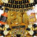 21st Birthday Decorations for Him, Happy Birthday Decorations Black and Gold 21 Birthday Decor with Happy Birthday Banner, Fringe Curtain, Confetti and Latex Balloons