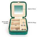 Velvet Jewelry Box Travel Jewelry Organizer with Mirror Soft Plush Case for Necklaces, Earrings, Bracelets & Rings Gift for Women, Girlfriend, Mom or Best Friend (Premium Velvet - Emerald green)
