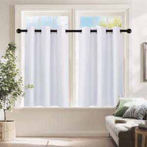 PONY DANCE White Room Darkening Short Curtains, 60% Blackout Drapes Thermal Insulated Small Window Tiers Privacy Protection for Bedroom Bathroom Kitchen(2 Panels, W 42 x L 36 inches, Pure White)