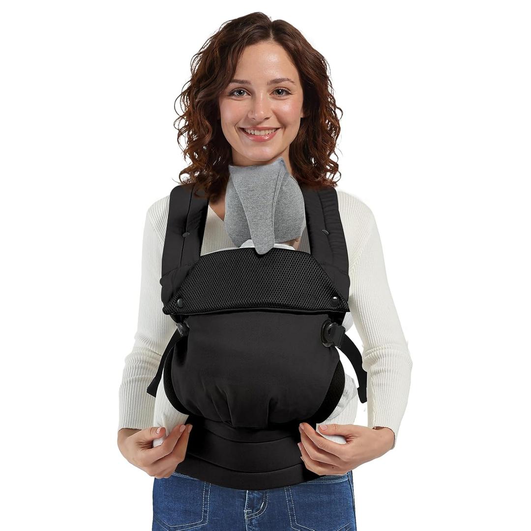 Newborn Baby Carrier to Toddler Ergonomic Cozy Mesh Back Cross Wrap Carrier Adjustable Infant Baby Holder Carriers Kangaroo with Widen Waist & Shoulder Straps,Enhanced Lumbar Support, Black