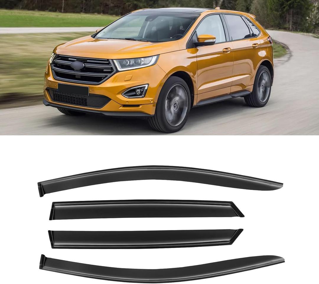Window Rain Guards for 2015-2024 Ford Edge, Window Visor Guard Vent Wind Shade Deflector Rain Shield Protector Sun Visor for 15-24 Edge 2016 2017 2018 2019 2020,Tape-on/Outside-Mount, 4 Pieces