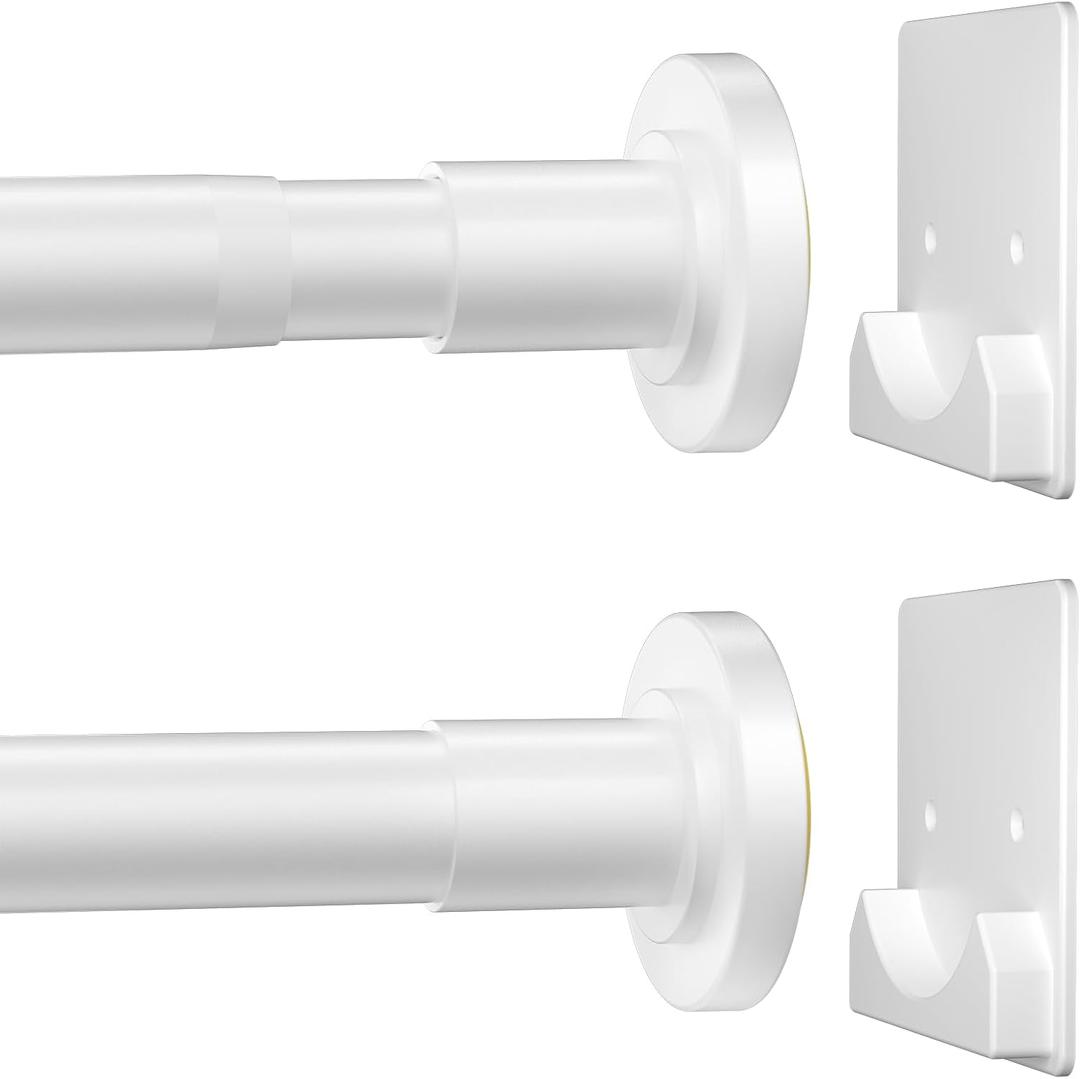 White Shower Curtain Rod,1 Inch Diameter Stainless Steel Adjustable Spring Tension Rods 32 to 80",with Holders,Anti-Slip,Curtain Rods No Drilling(1 Pack)