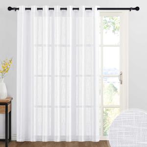 RYB HOME Sheer Curtains White - 100 inches Extra Wide Linen Semi Sheer White Backdrop Large Window Curtains for Dining Living Room Sliding Glass Patio Door, 100 x 84 inches Long, 1 Panel