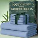 DECOLURE 100% Viscose Derived from Bamboo Sheets Full Size 6pcs - Ultra Soft & Luxuriously Cooling, 17" Deep Pocket, Double Stitching, Perfect for Hot Sleepers - Full Bed Sheets (Light Blue)