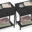 SONGMICS Nightstand, Small Side Table, Narrow End Table with Fabric Drawer, 1 Drawer-2Pc