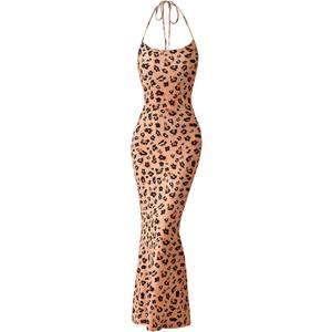 PRETTYGARDEN Maxi Dresses for Women 2025 Summer Halter Leopard Print Backless Sexy Bodycon Cocktail Beach Long Dress (Beige, L)