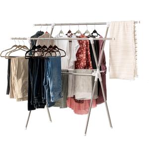 IRIS USA Foldable Drying Rack with Extendable Rods for Large Laundry Loads, Clothes Drying Rack, Freestanding Foldable Laundry Rack, Anti-Skid Feet, Portable and Storable, Silver