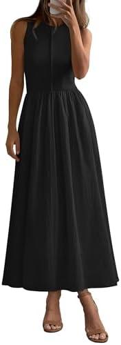 PRETTYGARDEN Maxi Dresses for Women 2025 Summer Casual Sleeveless Patchwork Flowy Vacation Sundress Knit Long Work Tank Dress L