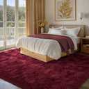 FinRec 8x10 Feet Red Rug for Living Room Bedroom, Fluffy Shag Area Rug, Non-Slip Plush Fuzzy Rugs for Nursery Kids Room Dorm Room Home Decor, Indoor Furry Floor Carpet