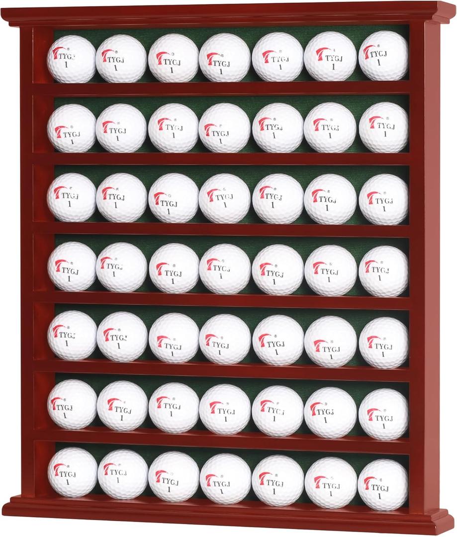 DisplayGifts Golf Gift 49-Golf Ball Display Case Cabinet Rack, No Door Open Rack Mahogany Finish