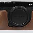 X-E4 Case, BolinUS Handmade PU Leather Half Camera Case Bag Cover Bottom Opening Version for Fuji Fujifilm X-E4 XE4 with Hand Strap (Coffee)