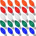 25 Pack C7 Ceramic Christmas Replacement Bulbs, Multi-Color Bulbs for E12 Candelabra Base Outdoor/Indoor Light String, 5 Watt