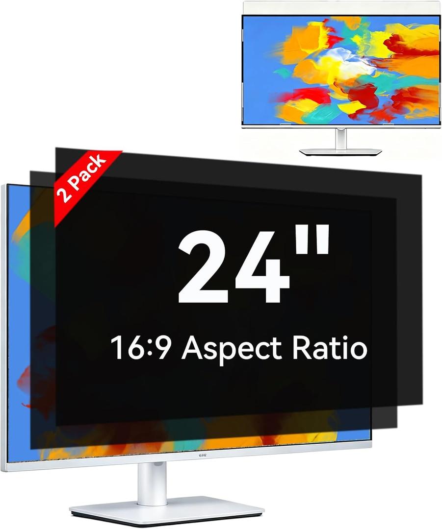 [2-Pack] 24 Inch Computer Privacy Screen 16:9 Aspect Ratio Widescreen Monitor, Eye Protection Anti Blue Light Glare Computer Monitor Privacy Filter, 24inch Removable Black Blackout Anti Spy Desktop Security Privacy Filter