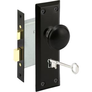 Mortise Keyed Door Knob Set for 1-3/8" to 1-3/4" Thick Interior Doors, 2-3/8" Backset, Includes 2 Classic Skeleton Keys (1, Matte Black)