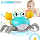 PintreeLand Crawling Crab Baby Toys Upgrade Version  3 Speed & Music Control, Infant Tummy Time Interactive Walking Toddler Toy for 3 4 5 6 7 8 9 10 11 12 Year Old Boys or Girls (Blue)