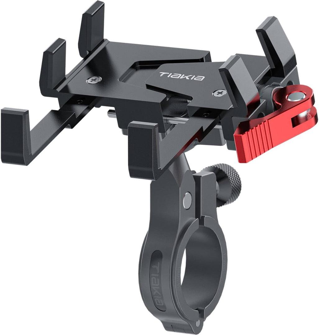 Tiakia Bike Phone Mount Holder, Aluminum Motorcycle Phone Mount, Handlebar Mounted Cell Phone Holder for Bike, 360 Rotation, Universal Bicycle Phone Mount for 4.5-7 Inch Phones (Black Red)