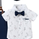 CARETOO Baby Boy Clothes Suit Infant Gentleman Boy Outfits Dress Shirt/Bowtie/Suspender Pants Set 12-18 Months (Navy Blue)