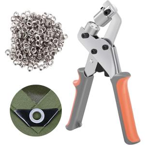 KING PIECES Grommet Tool Kit Handheld Hole Punch Pliers Portable Grommet Hand Press Manual Puncher w/ 500pcs Silver Grommets of 1/4 Inch (6mm)