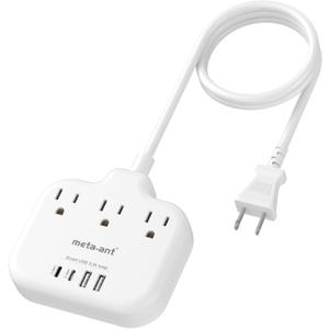 2 Prong Power Strip with USB C, meta-ant 2 Prong to 3 Prong Outlet Adapter, Two Prong Power Strip with 3 Outlets & 4 USB(2 USB-C), 4ft Extension Cord 2 Prong Outlet, Polarized, for Old House, White