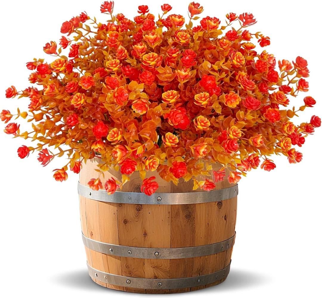 12 Bundles Artificial Fall Flowers for Outdoors Fall Decorations, UV Resistant Fake Mums Faux Fall Plants Plastic Greenery Shrub Home Porch Gardens Autumn Thanksgiving Decor(Brown Eucalyptus Flower)