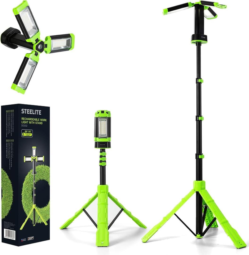 Rechargeable LED Camping Light with Tripod Stand, 2700 Lumen Portable Work Light, IP65 Waterproof Magnetic Base Light for Outdoor Camping, Garage, Repair,Black (Green)