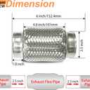 2.5 inch Exhaust Flex Pipe, 2.5" x 3.3"w, Stainless Steel Heavy Duty Double Braid Exhaust Flex Tube, 6" Overall Length, 2 Pack