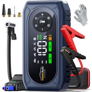 YaberAuto 5000A 150PSI Car Battery Jump Starter with Air Compressor & Gloves, Car Jumper Starter Portable with Tire Inflator, 12V Jump Box (9L Gas/8L Diesel) Jumper Cables, 18W Fast Charge 800LM Light