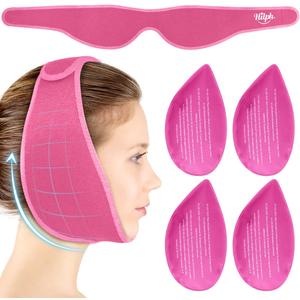 Hilph Face Ice Pack Wisdom Teeth Ice Pack Head Wrap with Washable Jaw Wrap and 4 Replacement Hot Cold Pack for Facial Oral Surgery, TMJ, Tooth Extraction, Dental Surgery, Tonsillectomy Recovery Red