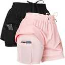 Ultra Performance Gym Shorts Women Pack of 2, Nylon Compression Workout Shorts Women with Liner,2XL