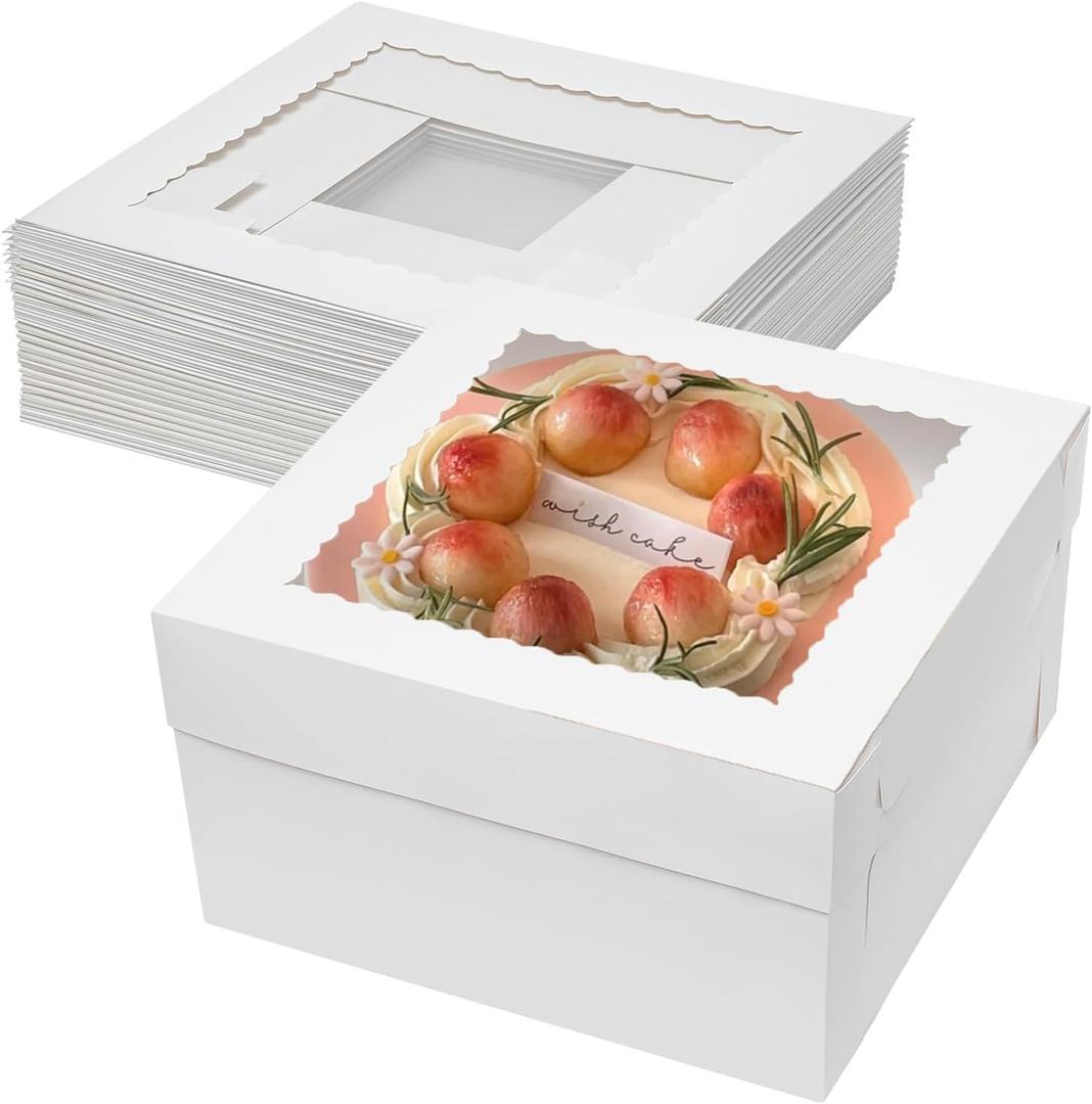 Mefleet 14x14x6 Inch Cake Boxes 10pcs Bakery Boxes for Tier Cakes with Window 14 Inch White Large Tall Cardboard Bakery Take Out Carrier Containers with Lids for Wedding, Birthday, Party