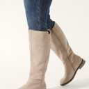 Shoe'N Tale Wide Calf Knee High Boots for Women Flat Low Heel Width Stretchy Round Toe with Side Zipper Fall and Winter Fashion Comfortable (Beige)