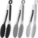 HINMAY Small Silicone Tongs 7-Inch Mini Serving Tongs, Set of 3 (Black Gray White)