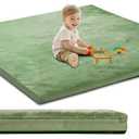 Baby Play Mat for Floor,1.2" Thick Padded Foam 50x50 playpen mat,Soft Velvet&Non-Slip Leather,Removable Cover,Washable,Nursery Rug for Baby Crawling,Toddlers,Infants,Kids,Yoga,Tatami,Sage Green