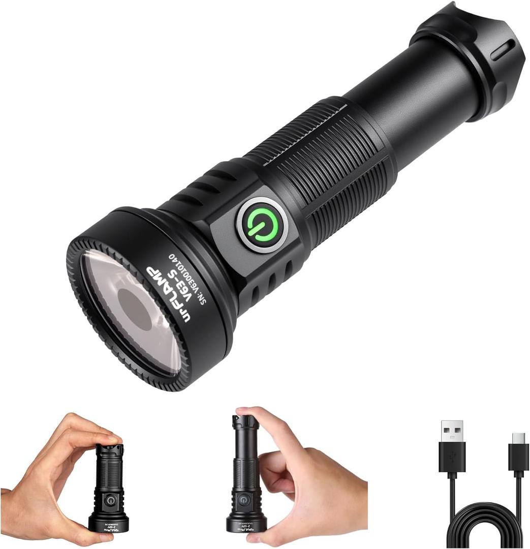 V63-S 2000 Lumens High Lumens Flashlight, 2600mAh Ultra-Bright Compact & Powerful LED Spotlight, USB C Rechargeable, IP68 Waterproof, 663m Beam Distance